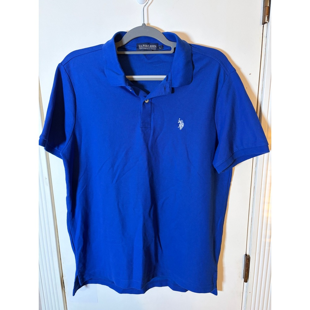 US Polo Assn Mens Performance Pique‎ Polo Shirt Royal Blue Large Horseman Logo
